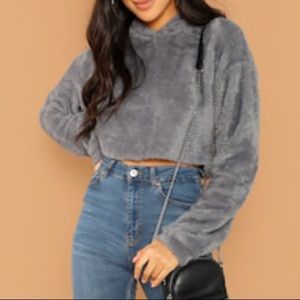 BUNDLE SALE NEW Gray Fuzzy Cropped Hoodie